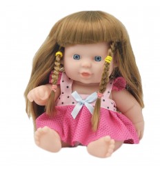 Muñeca bebé con cabello largo trenzas- Rosa