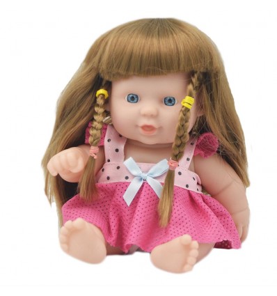 Muñeca bebé con cabello largo trenzas- Rosa