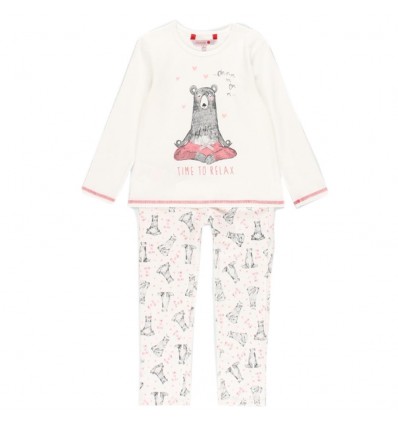 Pijama dos piezas para niña -Blanco osita