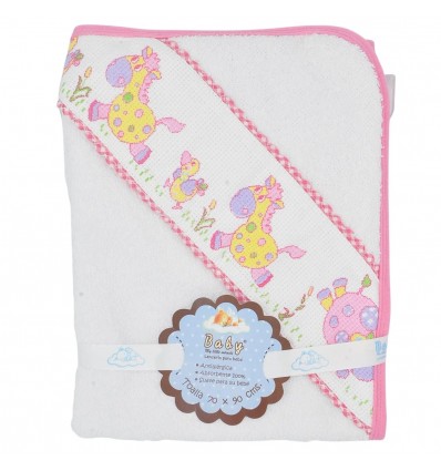 Toalla con capota de animales-fucsia