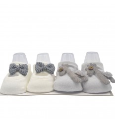 Set de 2 pares de medias para bebé niña niño – blanco gris.