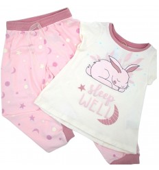 Pijama niña kids estampado conejo color rosa y blanco.