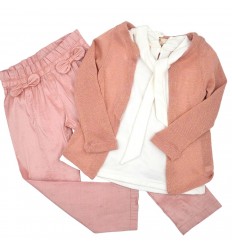Conjunto tres piezas colores Salmon y beige.