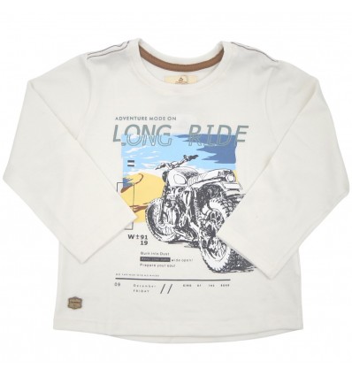 Camiseta manga larga estampado motocicleta color beige.