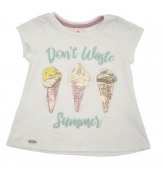 Camiseta manga corta tres helados color blanca.