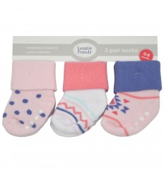 Set de tres pares de medias niña – rosa, blanco, rosa.