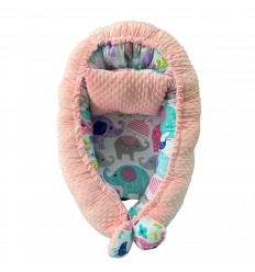 Cama Nido Para Bebé Con Almohada - elefantes, rosa