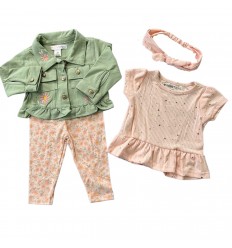 Set de cuatro piezas chaqueta jean verde