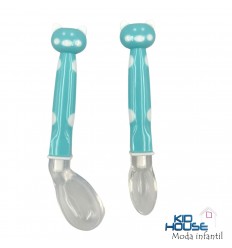 Set de dos cucharas para bebé cabeza cerdito verde menta