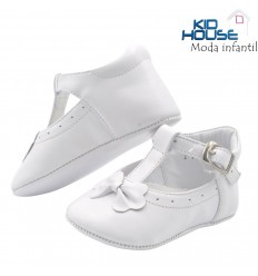 Zapato trabilla blanco moño para bebe no caminador