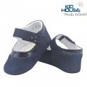 Zapato azul oscuro nobuck velcro flor para bebe no caminador