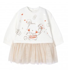 Vestido con falda de tul color camel