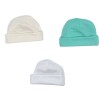 Set x 3 gorros para prematuros color blanco verde y beige