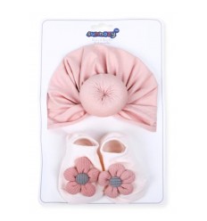 Turbante para bebé y medias rosa