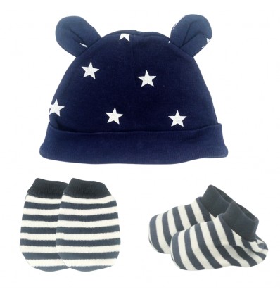 Set de gorro, mitones y babuchas para bebé