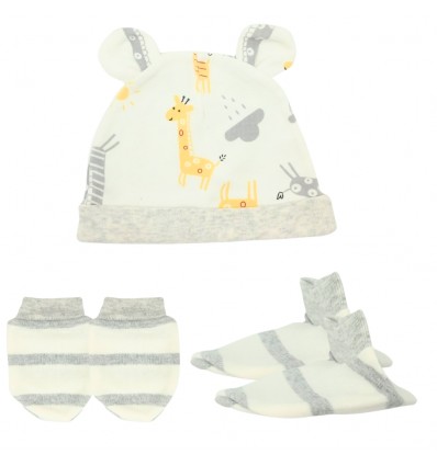 Set de gorro, mitones y babuchas para bebé