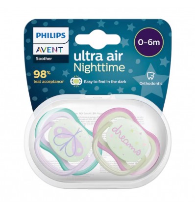 chupos avent ultra air nighttime de 0-6 meses