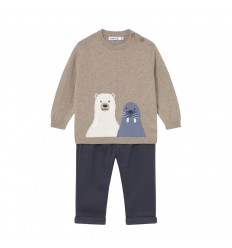 Conjunto pantalón y jersey animal bebé . Mayoral