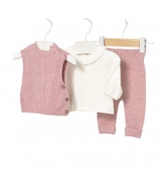 Conjunto 3 piezas tejido, rosado, mayoral
