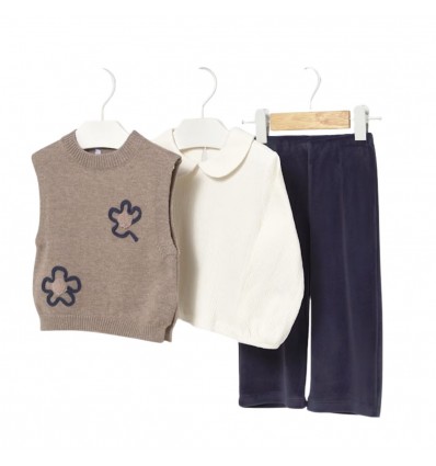 Conjunto 3 piezas ( chaleco,bluza, pantalón) azul, mayoral