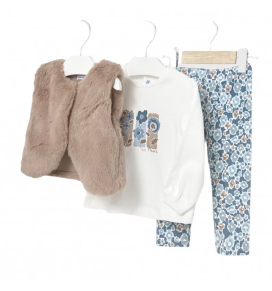 Conjunto 3 piezas (chaleco, leggings,buso) beich x azul, mayoral