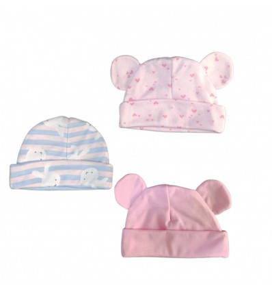 Set x 3 gorros para bebé prematuro corazones