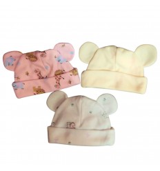 set de tres gorros para bebe prematuro 100% algodón.