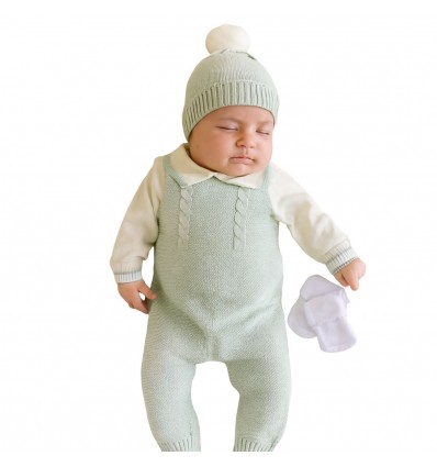 Primera muda tejida verde con blanco