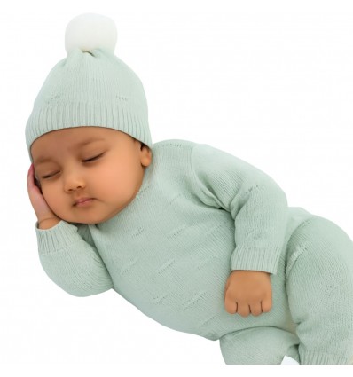 Primera muda tejida verde con blanco