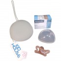 chupo de entretención marca Suavinex, 0-6 meses con estuche- gris