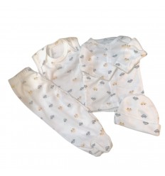 Conjunto para bebé prematuro carros cremita