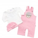Conjunto para Bebita de overol tejido osita - Rosado