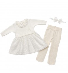 Vestido Tejido y Tul - Blanco