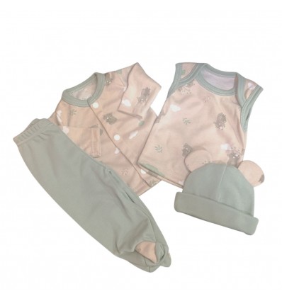 Conjunto prematuro 4 piezas - osos Beich x verde