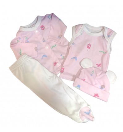 Conjunto para prematuro Flor-rosa