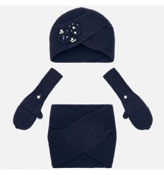 Conjunto para niña gorro cuello y manoplas