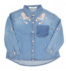 Camisa en jean para niña-azul claro