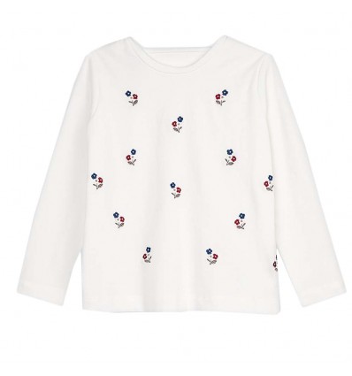 Bluzon bordado flores- Blanco hueso