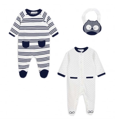 Set dos pijamas y babero para bebé niño Azul