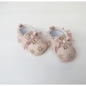 Zapato para bebé niña - rosado con flores doradas