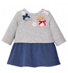 Vestido osa combinado bebé- Azul gris