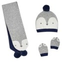 Set de gorro bufanda y mitones Pinguino Gris