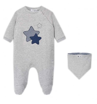 Set pijama con babero para bebé- Gris