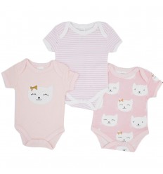 Set de 3 bodys para bebé niña- Gatica rosa