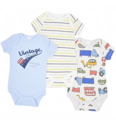 Set de 3 bodys para bebé niño- Carros