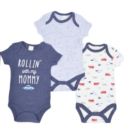 Set de 3 bodys para bebé niño-Medios de transporte-KidHouse
