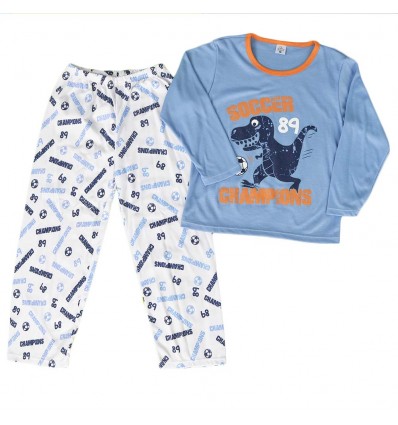 Pijama dos piezas para niño- Azul Dinosaurio soccer