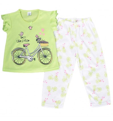 Pijama dos piezas para niña-Verde Bicicleta