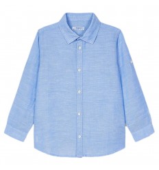Camisa manga larga lino básica niño - Azul