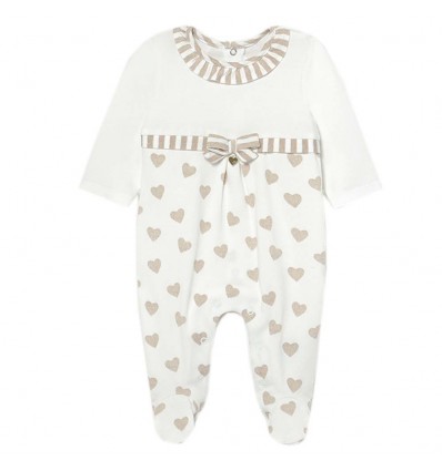 Pijama para bebé niña Corazones- Beige